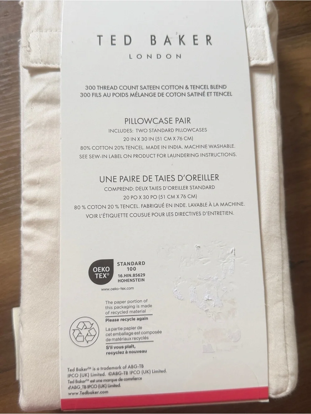 Ted Baker Cream Standard Pillowcase Pair. NEW